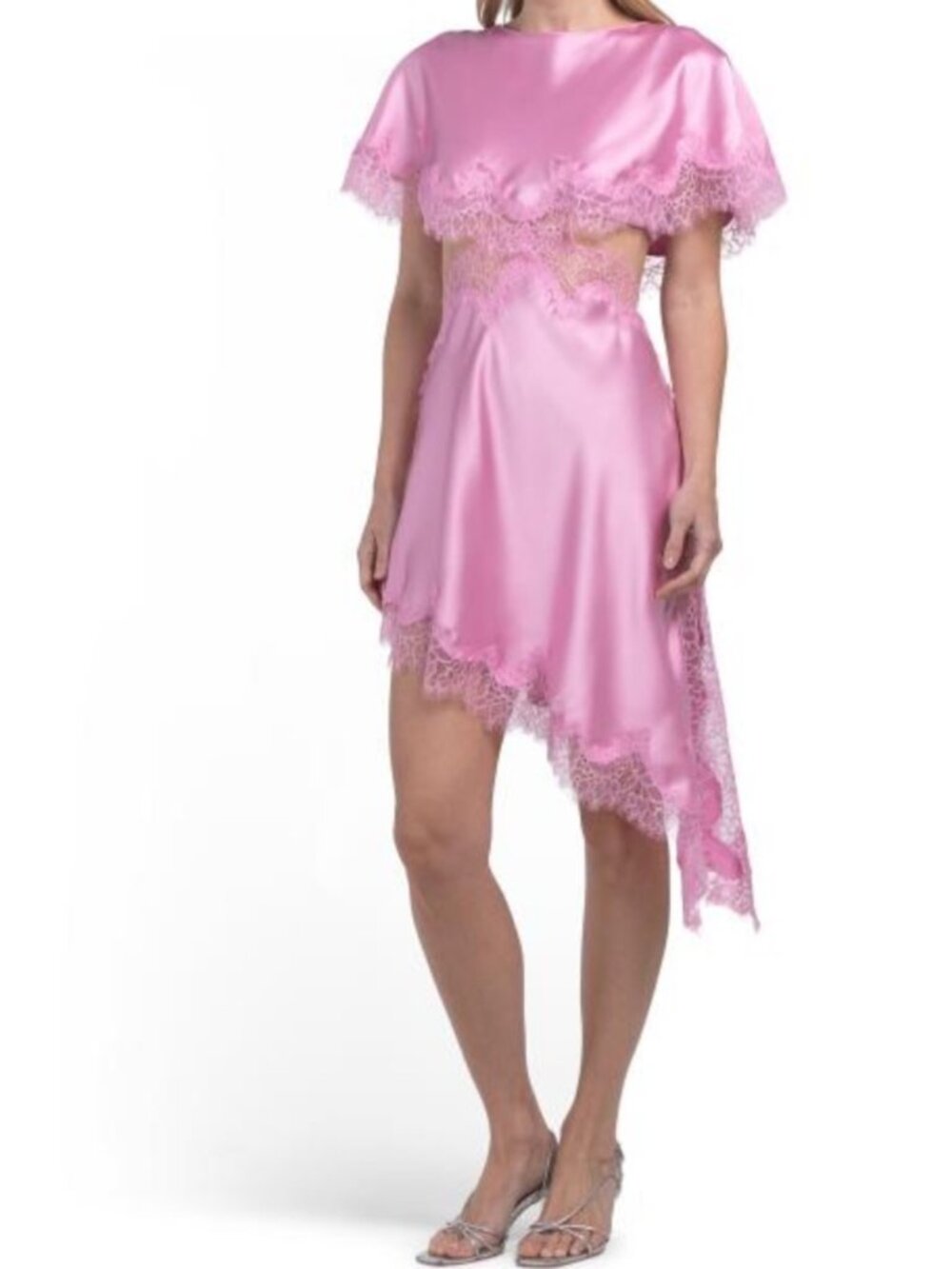 Steve Madden Pink Lace-Trim Satin Asymmetric Dress